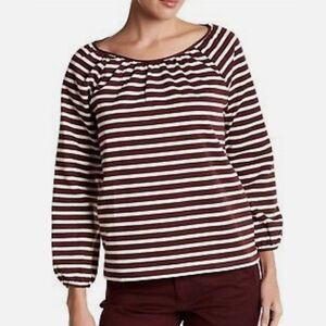 J. Crew Striped Peasant KeyholeTie Neck Blouse Top Brown NEW